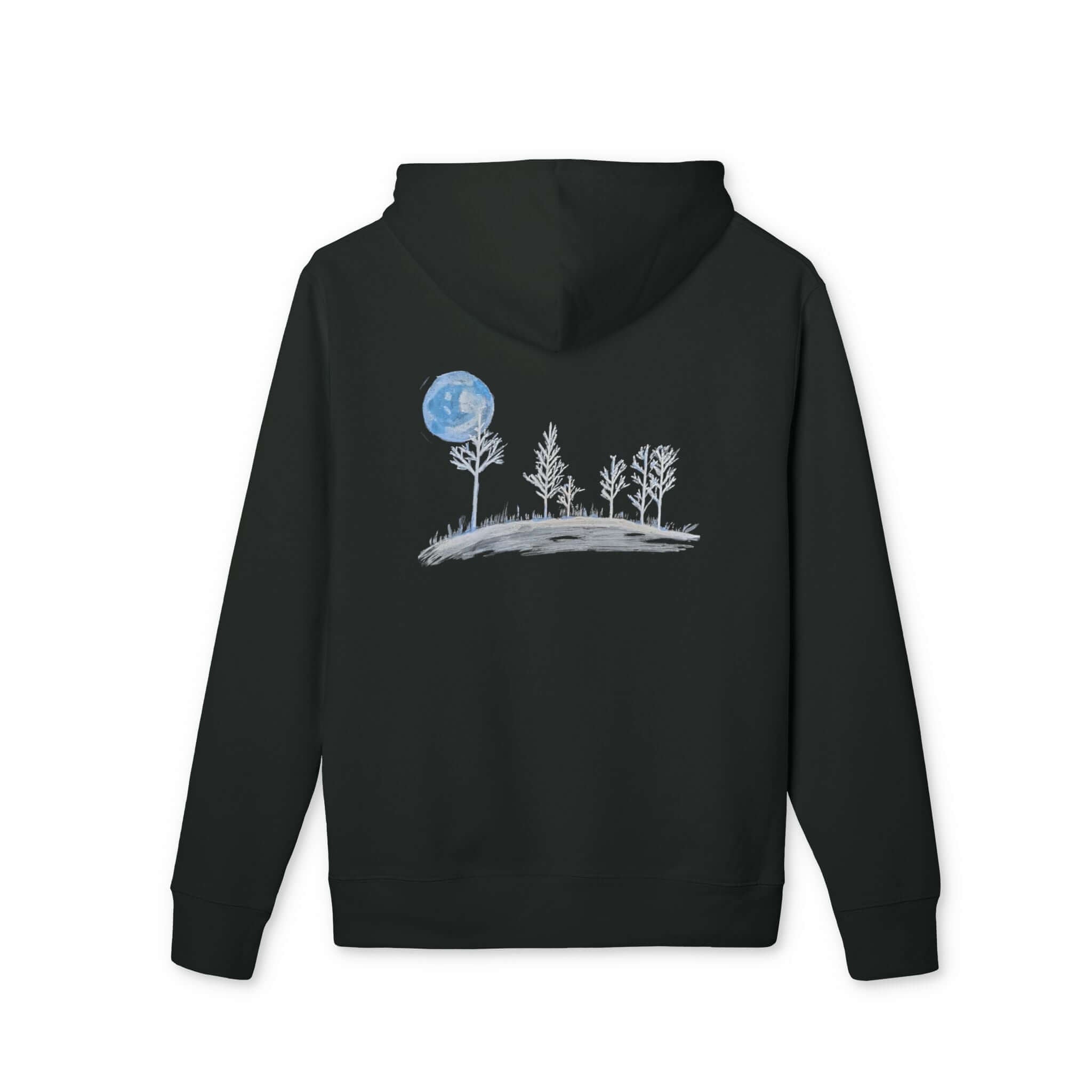 Moonlit Forest Original Chalk Art Hoodie back view black