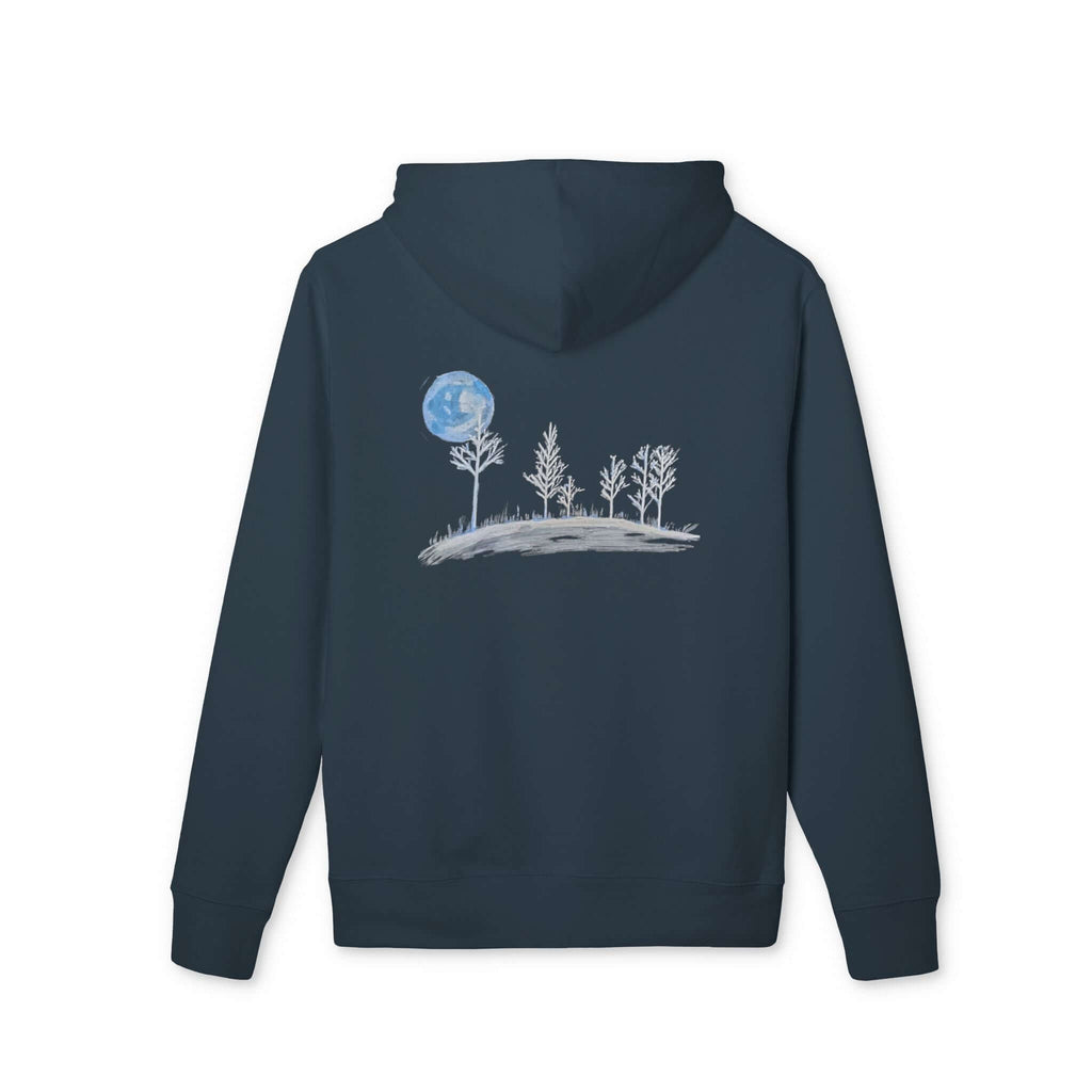 Moonlit Forest Original Chalk Art Hoodie back view india ink grey