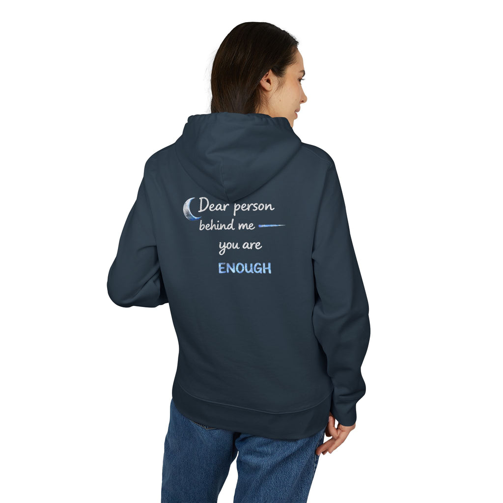 Model wearing Black Pullover Nation Dear Person Behind Me You Are Enough Hoodie back view India Ink Gray