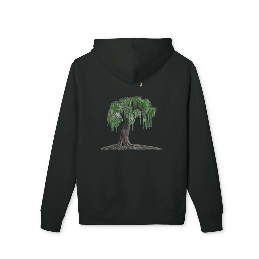 Crescent Willow Hoodie/Pullover Nation back view in black with orginal tree art
